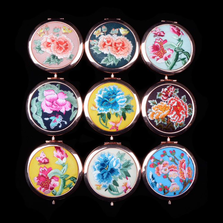 纳雍化妆随身镜精品出国送礼刺绣中国风古风摄影 手绣镜子